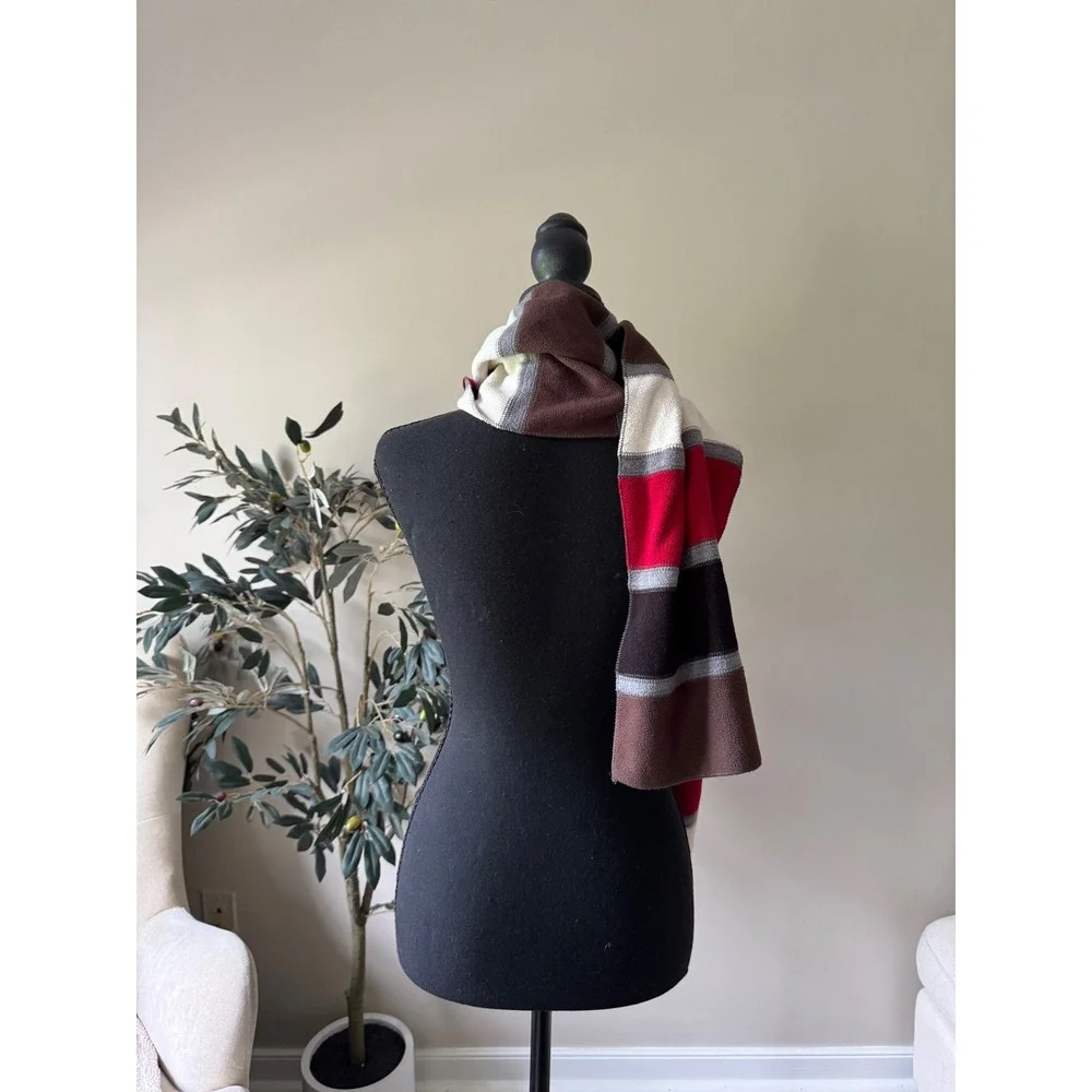 St Johns Bay Fleece Scarf Striped Red Brown Black Grey Cream Winter Accessory